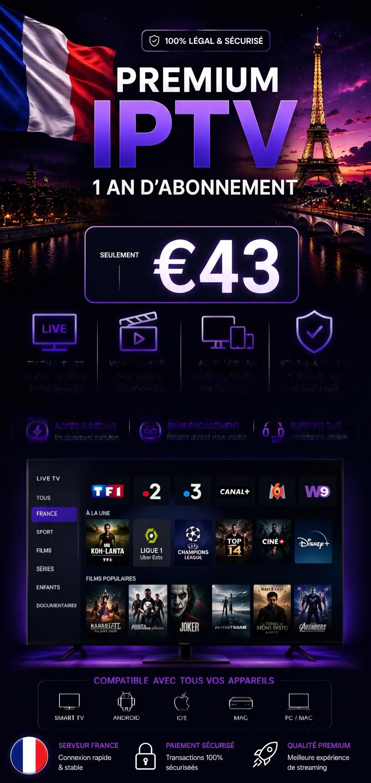 Abonnement IPTV 12 Mois Premium